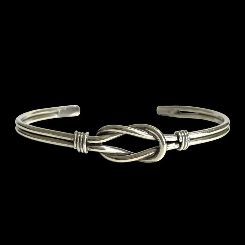 Vintage Silver Tone Knot Cuff Thin Bracelet Twist Wire Handmade Artisan Jewelry